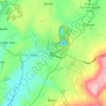 Mappa topografica Wick, altitudine, rilievo