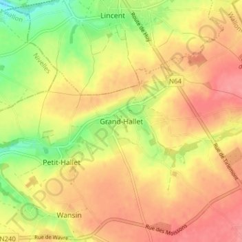 Mappa topografica Grand-Hallet, altitudine, rilievo