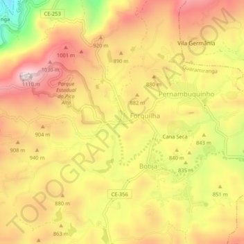 Mappa topografica Guarajá, altitudine, rilievo