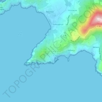 Mappa topografica Cargèse, altitudine, rilievo