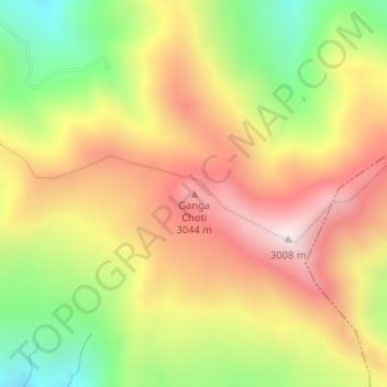Mappa topografica Ganga Choti, altitudine, rilievo
