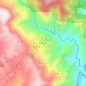 Mappa topografica Tetepan, altitudine, rilievo