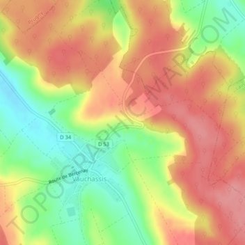 Mappa topografica Route de Troyes, altitudine, rilievo
