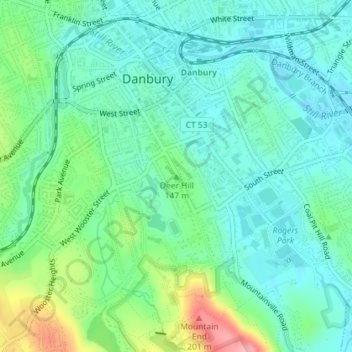 Mappa topografica Deer Hill, altitudine, rilievo
