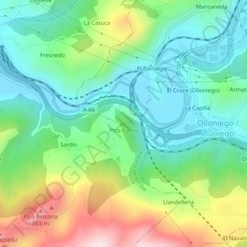 Mappa topografica Pico Cueto, altitudine, rilievo