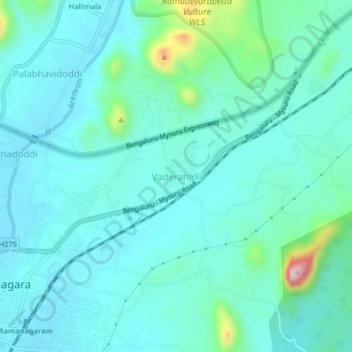 Mappa topografica Vaderahalli, altitudine, rilievo