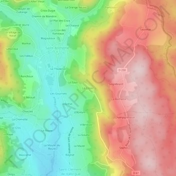 Mappa topografica Le Crozet, altitudine, rilievo