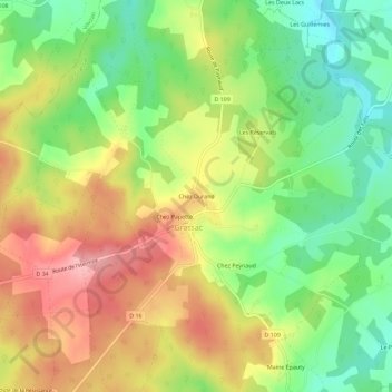 Mappa topografica Chez Durand, altitudine, rilievo