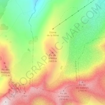 Mappa topografica Pic de la Mina, altitudine, rilievo