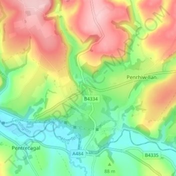 Mappa topografica Aber-banc, altitudine, rilievo