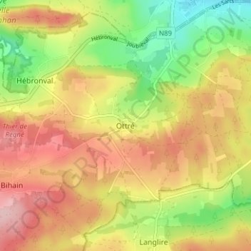 Mappa topografica Ottré, altitudine, rilievo