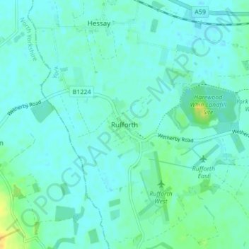 Mappa topografica Rufforth, altitudine, rilievo
