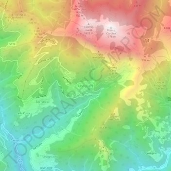 Mappa topografica Levigliani, altitudine, rilievo
