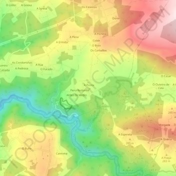 Mappa topografica Vigo, altitudine, rilievo