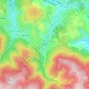 Mappa topografica Le Mazel, altitudine, rilievo