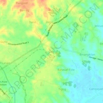 Mappa topografica Cafe, altitudine, rilievo
