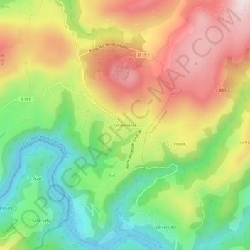 Mappa topografica Condamines, altitudine, rilievo