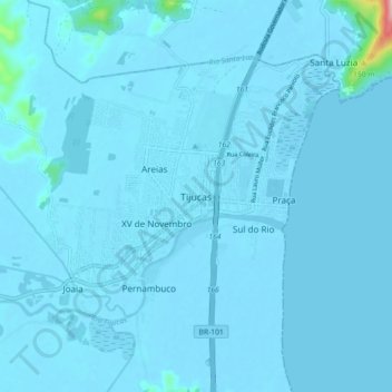 Mappa topografica Tijucas, altitudine, rilievo