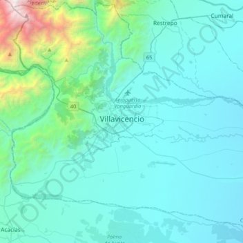 Mappa topografica Villavicencio, altitudine, rilievo