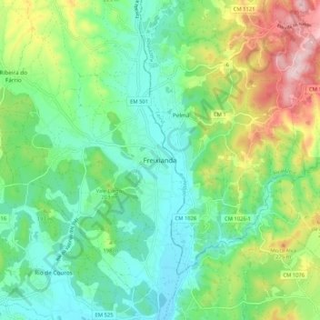 Mappa topografica Freixianda, altitudine, rilievo