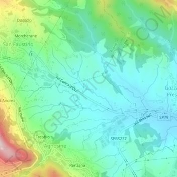 Mappa topografica Serea, altitudine, rilievo