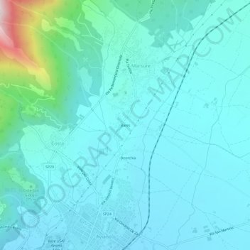 Mappa topografica Bares, altitudine, rilievo