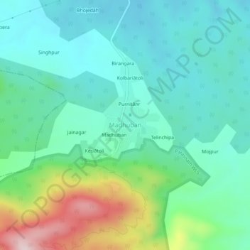 Mappa topografica Madhuban, altitudine, rilievo