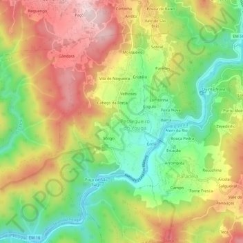 Mappa topografica Ribela, altitudine, rilievo