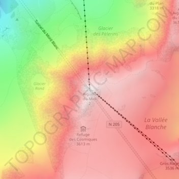 Mappa topografica Terrasse Vallée Blanche, altitudine, rilievo
