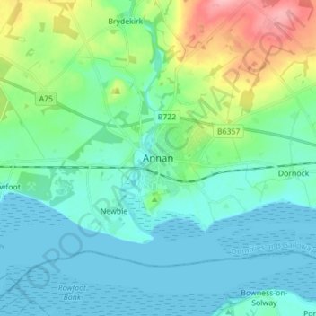 Mappa topografica Annan, altitudine, rilievo