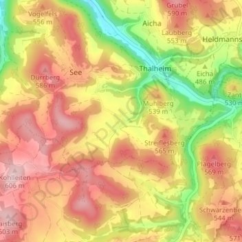Mappa topografica Gotzenberg, altitudine, rilievo