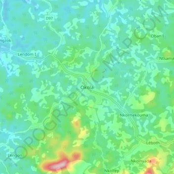 Mappa topografica Okola, altitudine, rilievo