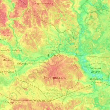 Mappa topografica Noginsk, altitudine, rilievo