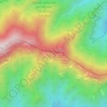 Mappa topografica Monte Tre Denti occidentale, altitudine, rilievo