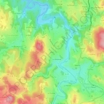 Mappa topografica Utiac, altitudine, rilievo