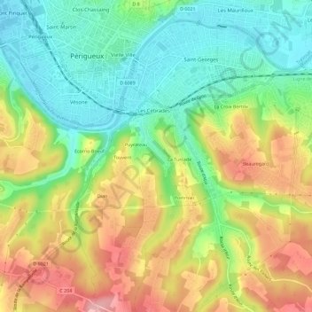 Mappa topografica Prompsault, altitudine, rilievo