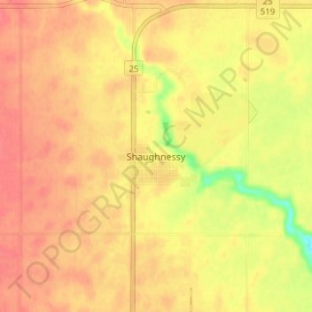 Mappa topografica Shaughnessy, altitudine, rilievo