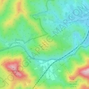 Mappa topografica Montcal, altitudine, rilievo