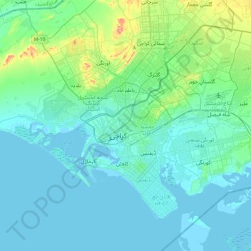 Mappa topografica Karachi, altitudine, rilievo