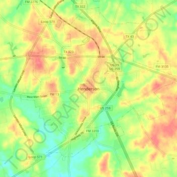 Mappa topografica Henderson, altitudine, rilievo