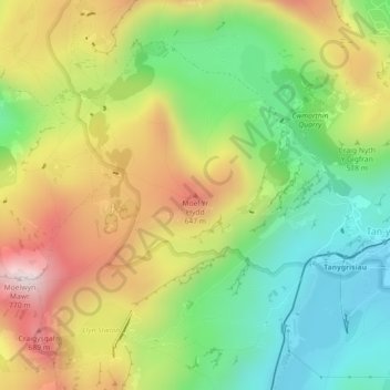 Mappa topografica Moel Yr Hydd, altitudine, rilievo