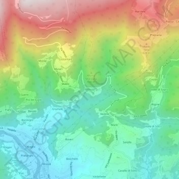 Mappa topografica Mortisa, altitudine, rilievo