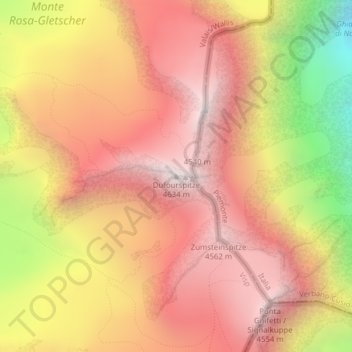 Mappa topografica Punta Dufour, altitudine, rilievo