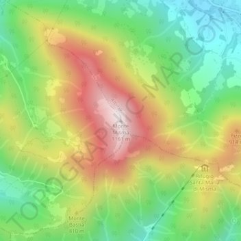 Mappa topografica Monte Misma, altitudine, rilievo