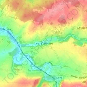 Mappa topografica Thy-le-Château, altitudine, rilievo