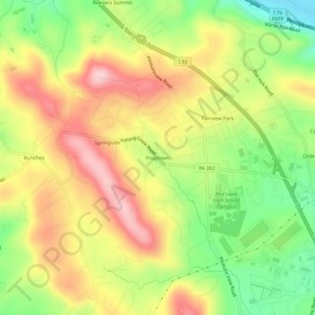 Mappa topografica Frogtown, altitudine, rilievo
