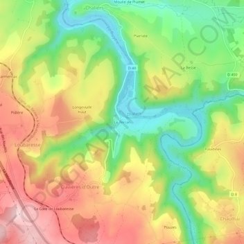 Mappa topografica Le Terran, altitudine, rilievo