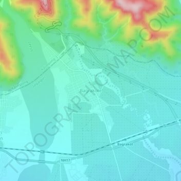 Mappa topografica Bagrakote, altitudine, rilievo