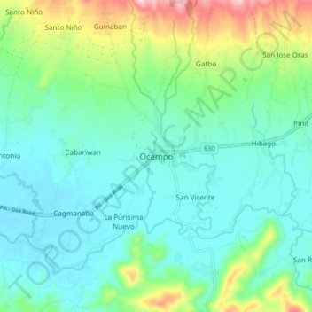 Mappa topografica Ocampo, altitudine, rilievo