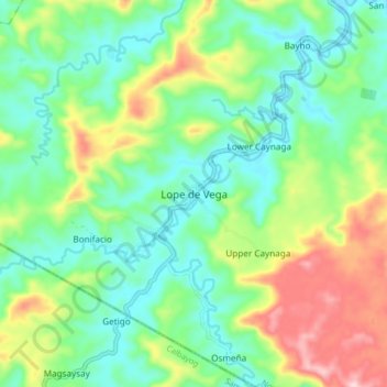 Mappa topografica Lope de Vega, altitudine, rilievo